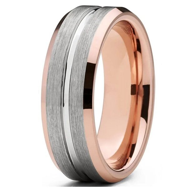 Anillos de banda de boda de tungsteno negro para hombres, anillo de compromiso de borde biselado de ranura negra, regalo de San Valentín, moda, 8mm