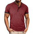 thumbnail image 2 of Men’s Short Sleeve Round Neck T-Shirt Front Placket Contrast Color Cuffs Summer Top, 2 of 7