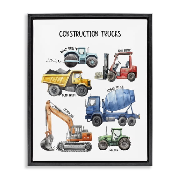 Construction Trucks Machinery Black Framed Floater Canvas Wall Art, design by Christine Simpson Art