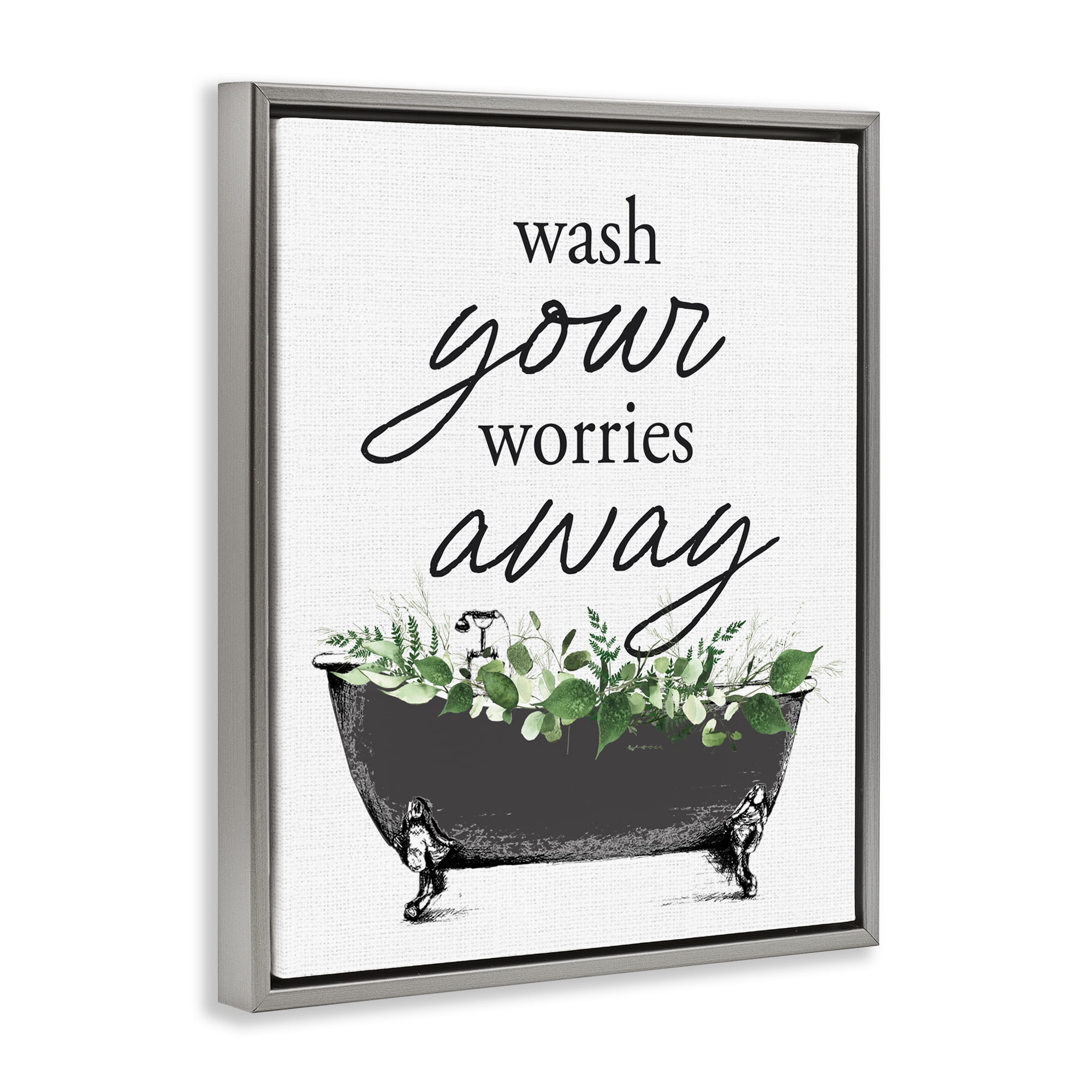 Wash Worries Away Herbs Gray Framed Floater Canvas Wall Art, design by Lettered and Lined