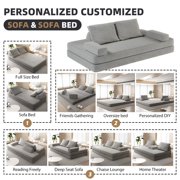 King Size Futon Sofa Bed, Boneless Foldable Couch Bed, Fuffy Chenille Fabric Sofa, Chaise Lounge, Multi-Functional DIY Modern Upholstered Deep Seat Couch for Living Room & Office(Light Grey)