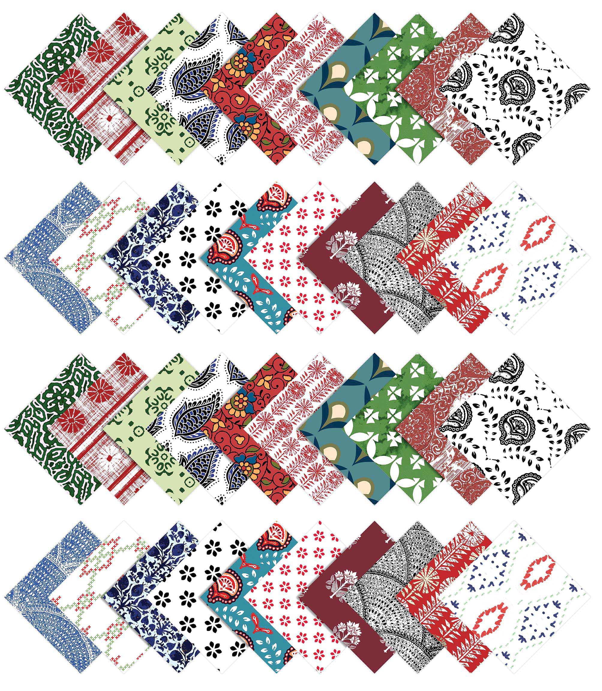 Soimoi 40Pcs Block Print Cotton Precut Fabrics For Quilting Craft Strips 2.5x42inches Jelly Roll - Multicolor