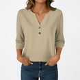 thumbnail image 6 of Xyxonk 3/4 Sleeve Fall Shirts for Women Dressy Casual V Neck Henley Shirt Sexy Solid Color Blouses Summer Fashion Clothes Khaki S, 6 of 7