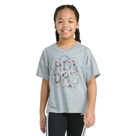 Girls adidas Short Sleeve Drop Shoulder Tee Color: Grey Size: MEDIUM