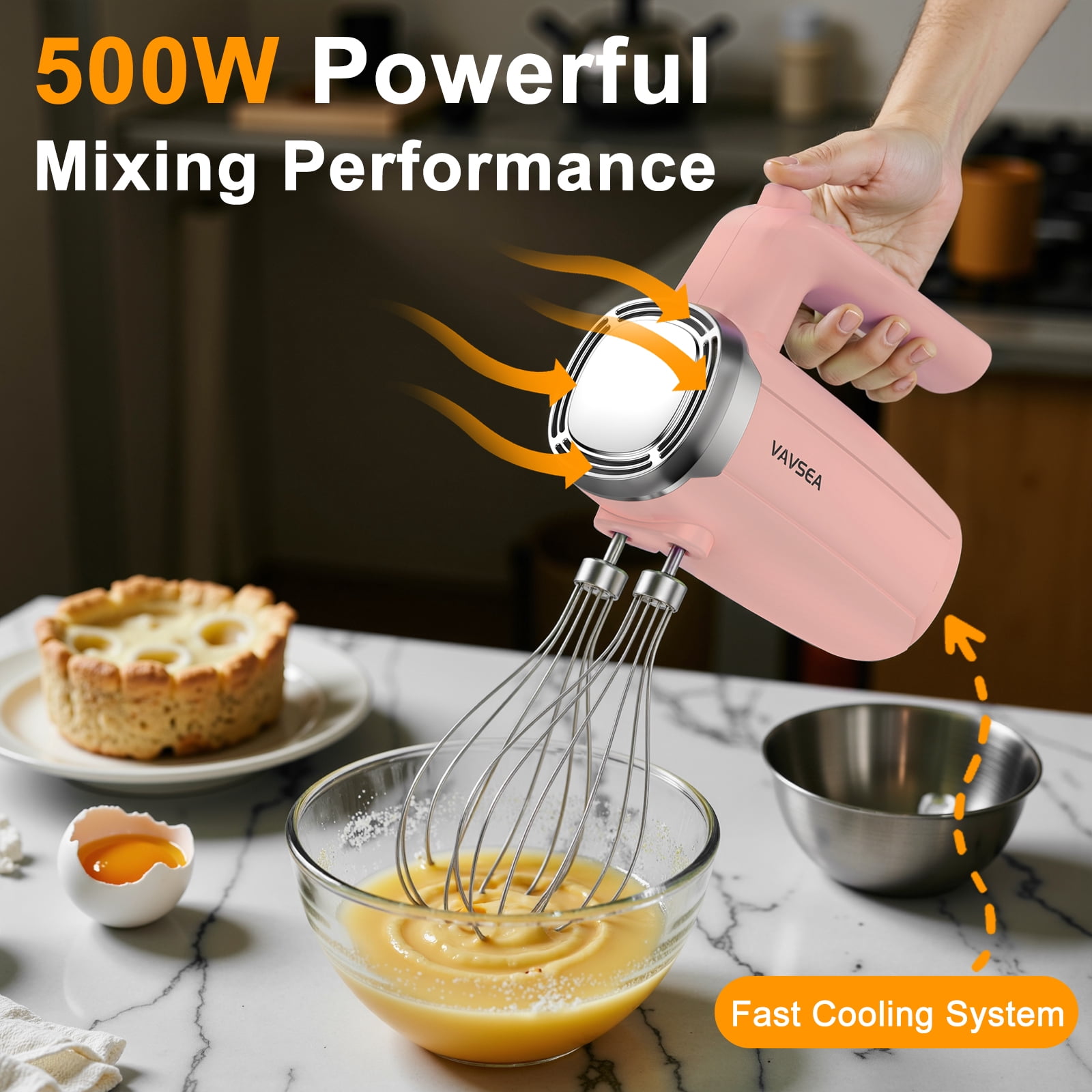 VAVSEA Electric Hand Mixer with 32 Attachments, Includes 2 Whisk, 2 Dough Hooks, 2 Beater, Cake Decorating, 500W Handheld Mixer for kitchen, Baking, Blending, Pink