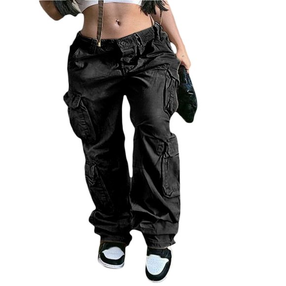EIMELI Pantalon Cargo Décontracté pour Femmes Taille Haute Droit Jambe Grand Boyfriend Poches Pantalon