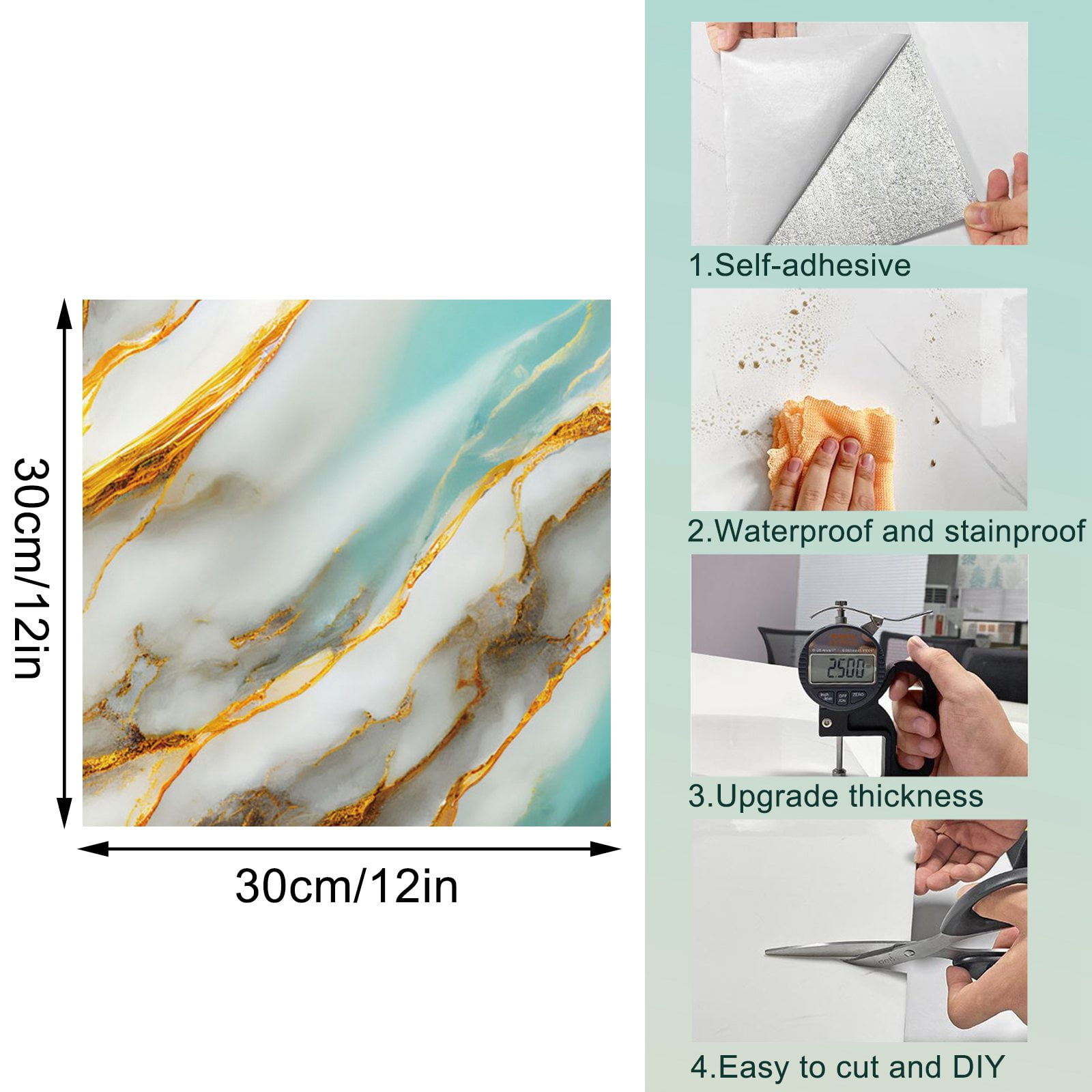 20pcs Peel and Stick Backsplash Tile，12"x12" Self Adhesive Marble Tile for Wall, PVC Waterproof Shower Wall Panels, Back Splash Stick on Tiles for Kitchen Bathroom Living Room