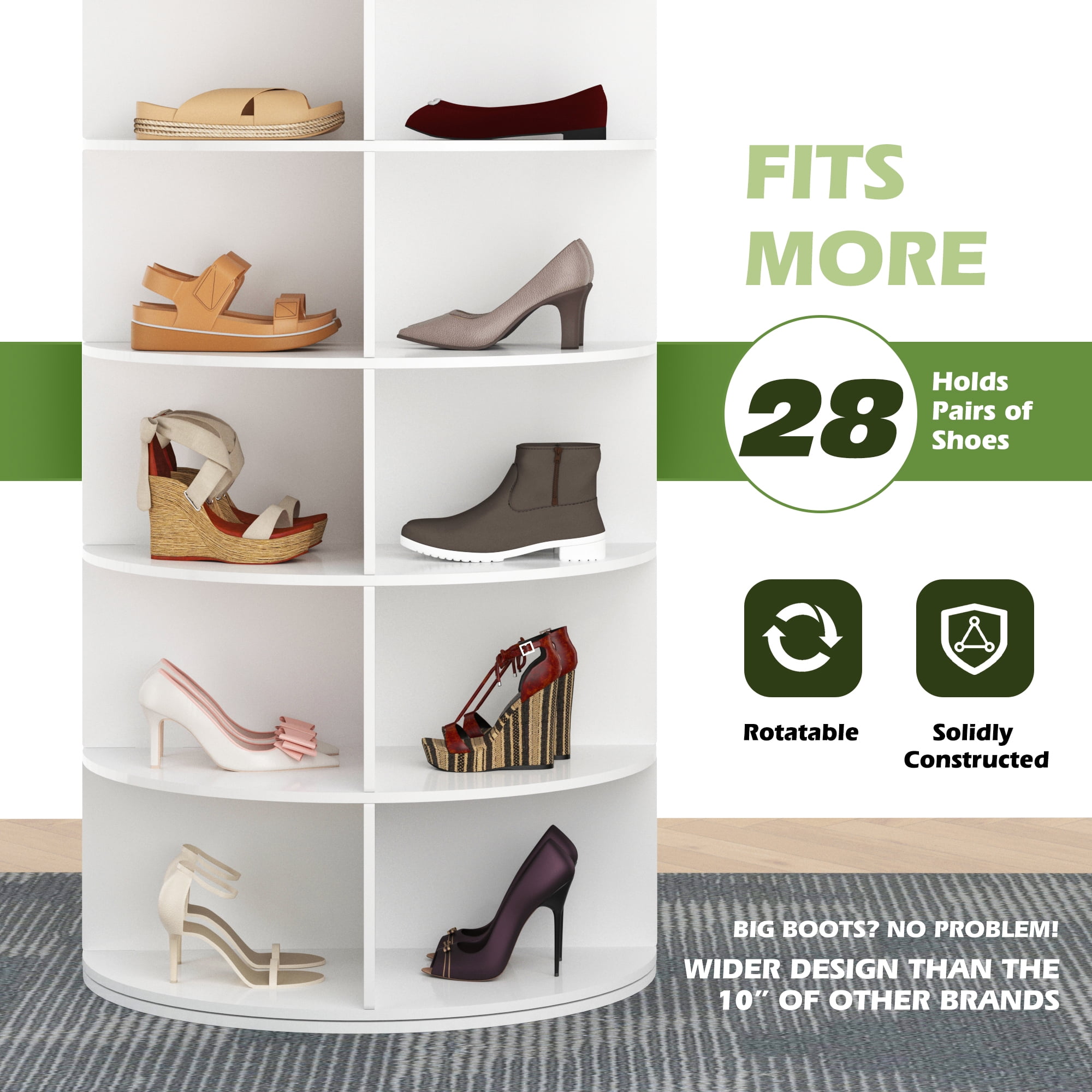Haverchair 7 Tier Rotating Shoe Rack Tower, Free Standing 360°Revolving Shoe Organizer and Storage Hold Over 32 Pairs of Shoes, Lazy Susan Shoe Storage Cabinet, Spinning Room Decor Shoe Display