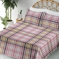 thumbnail image 3 of Ambesonne Geometric Fitted & Flat Sheet with Shams 4 Pcs Set, Modern Wave Plaid Chevron, Full, Dried Rose Eggplant, 3 of 5