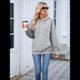 thumbnail image 4 of Sudadera con Capucha para Mujer, Informal, de Larga, con Cordón Ajustable, Estilo Waffle, Holgada, con Bolsillo. Gris L, 4 of 10