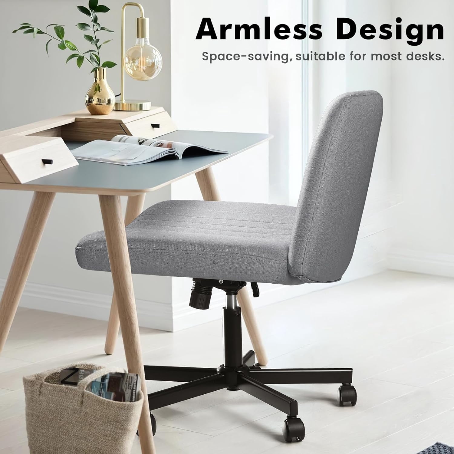 Waleaf Indoor Armless Office Desk Chair with Wheels, Gray