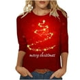thumbnail image 4 of Uootdi Christmas Tree Christmas Shirts for Women 3/4 Sleeve Tunic Tops Glitter Xmas Classic Print Tshirt Crewneck Pullove Gift r Blouses Gifts, 4 of 5