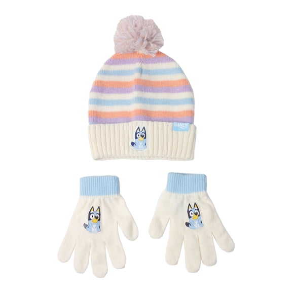 Bluey Girls Beanie Hat and Glove Set, White