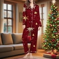 thumbnail image 2 of Enjoytime Pajamas for Women Christmas Printed Lapel Button Down Shirts and Pants Matching Sleepwear Long Sleeve Soft Loungewear Comfy 2 Piece Outfits, 2 of 7