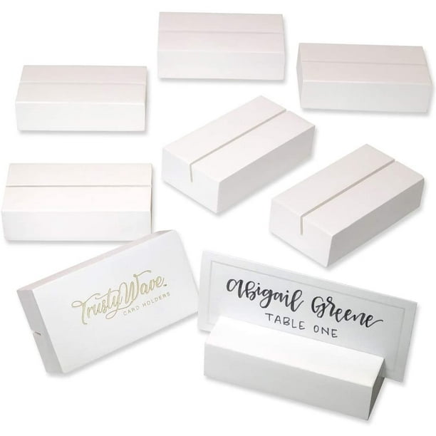 Place Card Holders, Table Numbers / Sign Holder for Wedding, Christmas / Greeting Card Display Stands | Solid Wood Set of 8 - For Name Tags, Pictures, ...