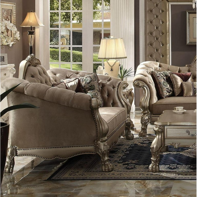 Acme Furniture 52090 Dresden Bone Velvet Gold Patina Sofa Acme Furniture 52090 Dresden Bone Velvet Gold Patina Sofa