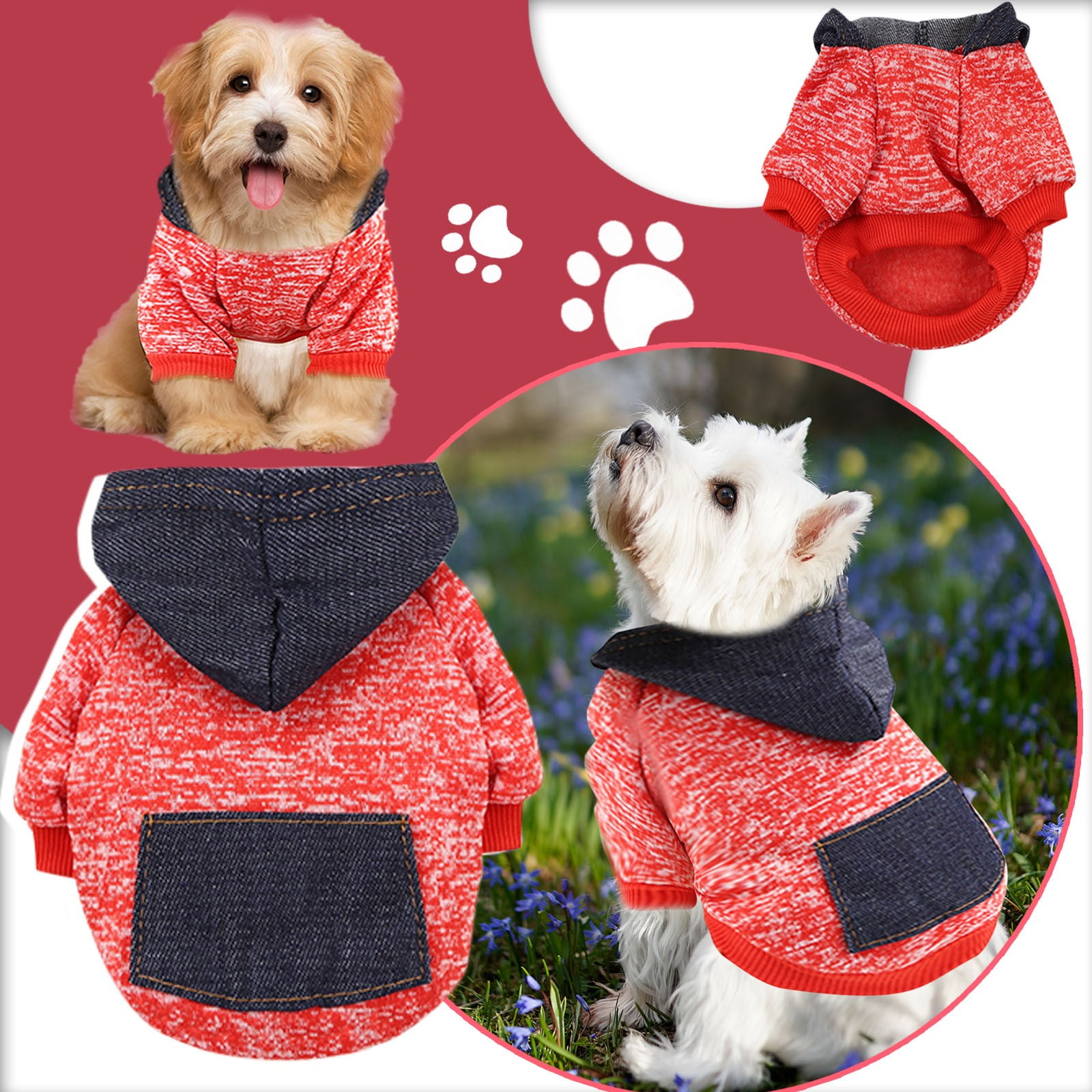 LowProfile Cute Pet Sweater dog Hoodie With Pocket Fall Winter Warm