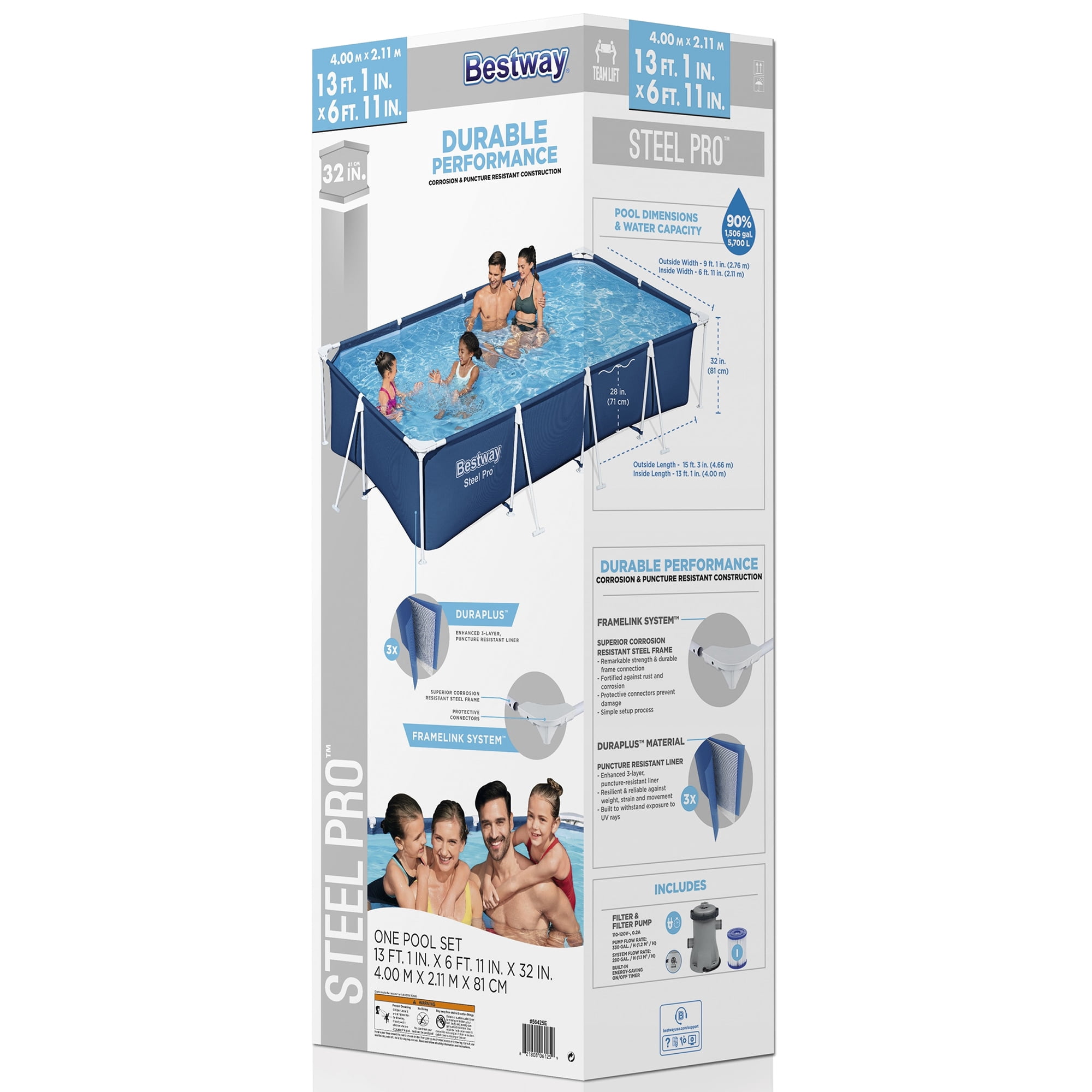 Bestway: Steel Pro 13'1" x 6'11" x 32" Above Ground Pool Set - 1506 Gallons, Outdoor Family Pool, Corrosion & Puncture Resistant, Includes Filter & Pump