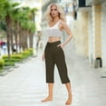 thumbnail image 6 of Ecqkame Women's Summer Solid Color Shorts Elastic Waist Pocket Pants Casual Stretchy Stylish Loose Capris Pants Brown XXL, 6 of 8