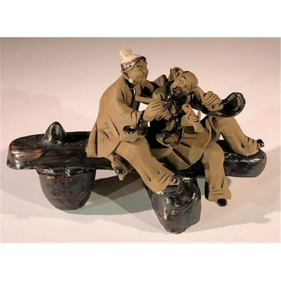 Bonsai Boy e3408 3 in. Miniature Ceramic Figurine - Couple Sitting On Bench Making Music