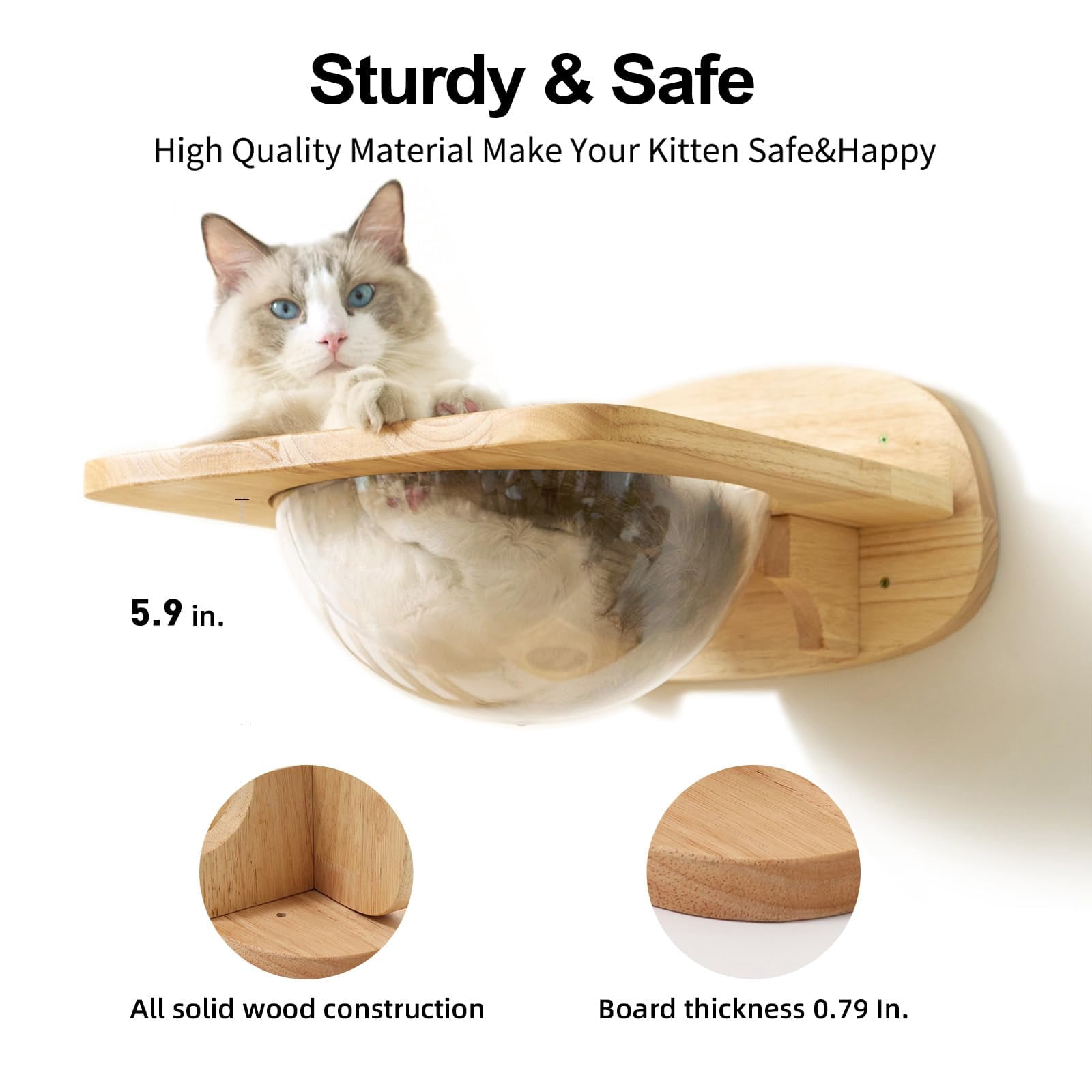 Cat Wall Perch Set With 2 Pedals, Transparent Capsule, For Sleeping Playing Climbing Lounging
