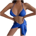 thumbnail image 1 of Wancir Swimsuits for Women 2025 - Women's Solid Color Sexy Bikini Backless Drawstring Strap Split Swimsuit Three Piece Set, 1 of 5