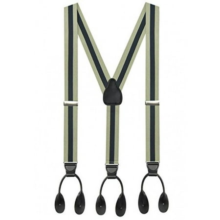 Navy Regimental - Hold'Em Suspender for Men Made in USA Y-Back Genuine Leather Trimmed button end tuxedo suspenders Many colors and designs - Striped Regimental Tan (Regular, 46