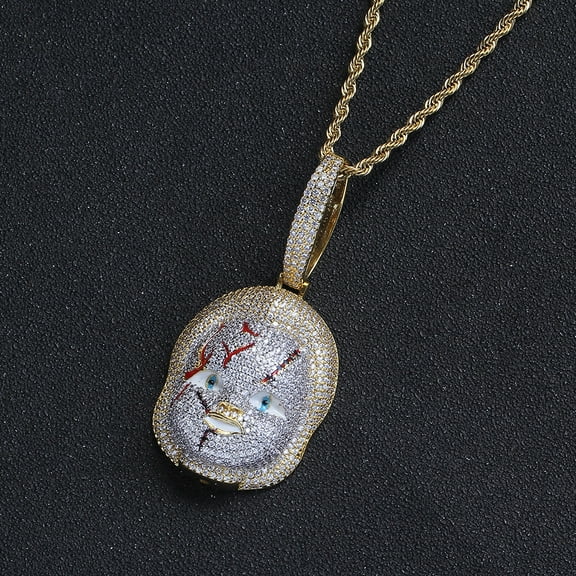 Hip Hop Iced Out Bling Chucky 14K Yellow Gold Necklace Halloween Cosplay AAA Cubic Zirconia Necklace for Men Women