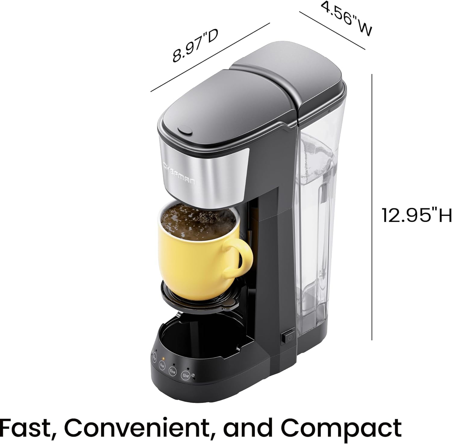 Chefman InstaCoffee Max+ Single Serve Coffee Maker w/ 40oz Reservoir, Cup Lift, Reusable Filter - Black