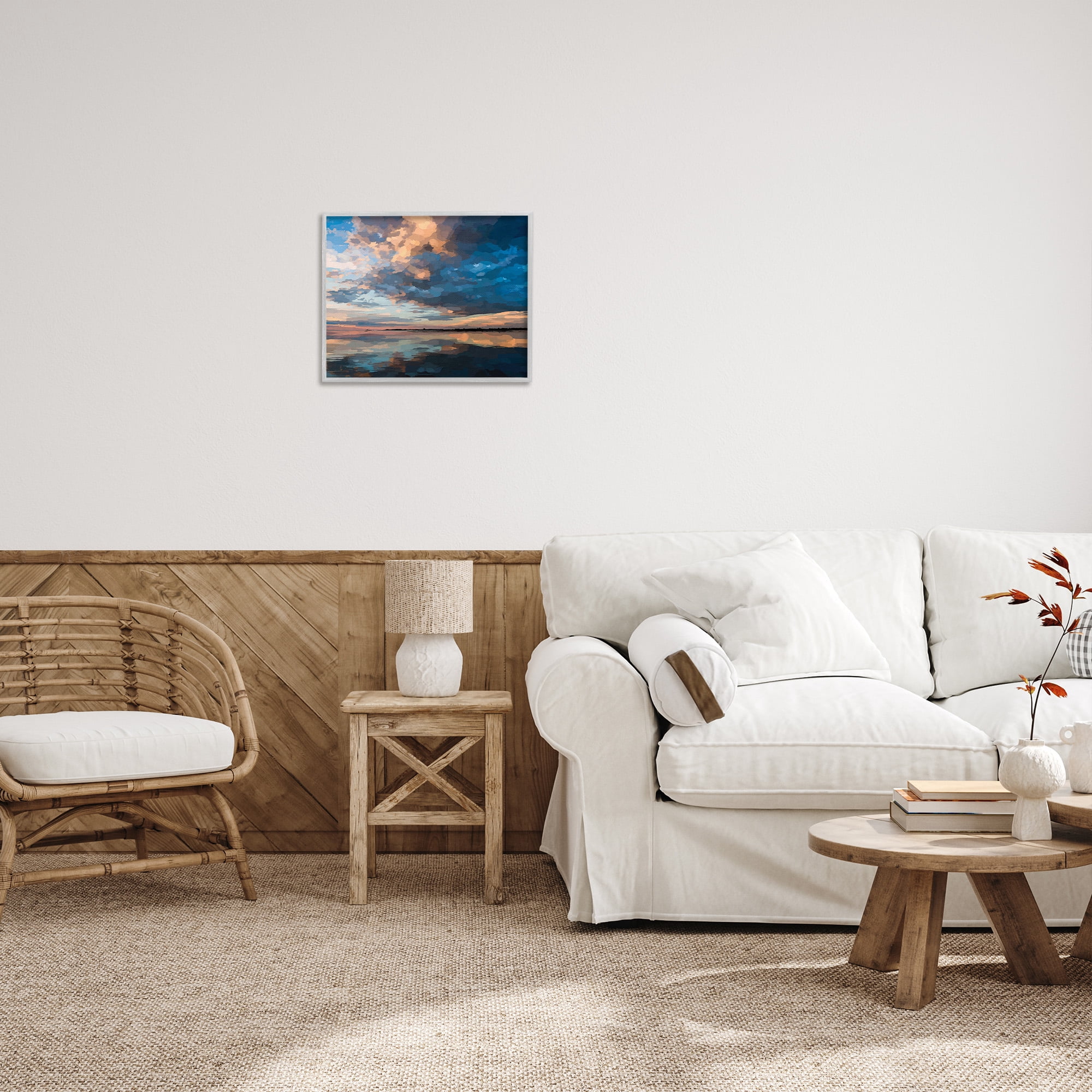 Stupell Industries Clouds & Sunset Reflection Landscape Painting Gray Framed Art Print Wall Art, 20 x 16