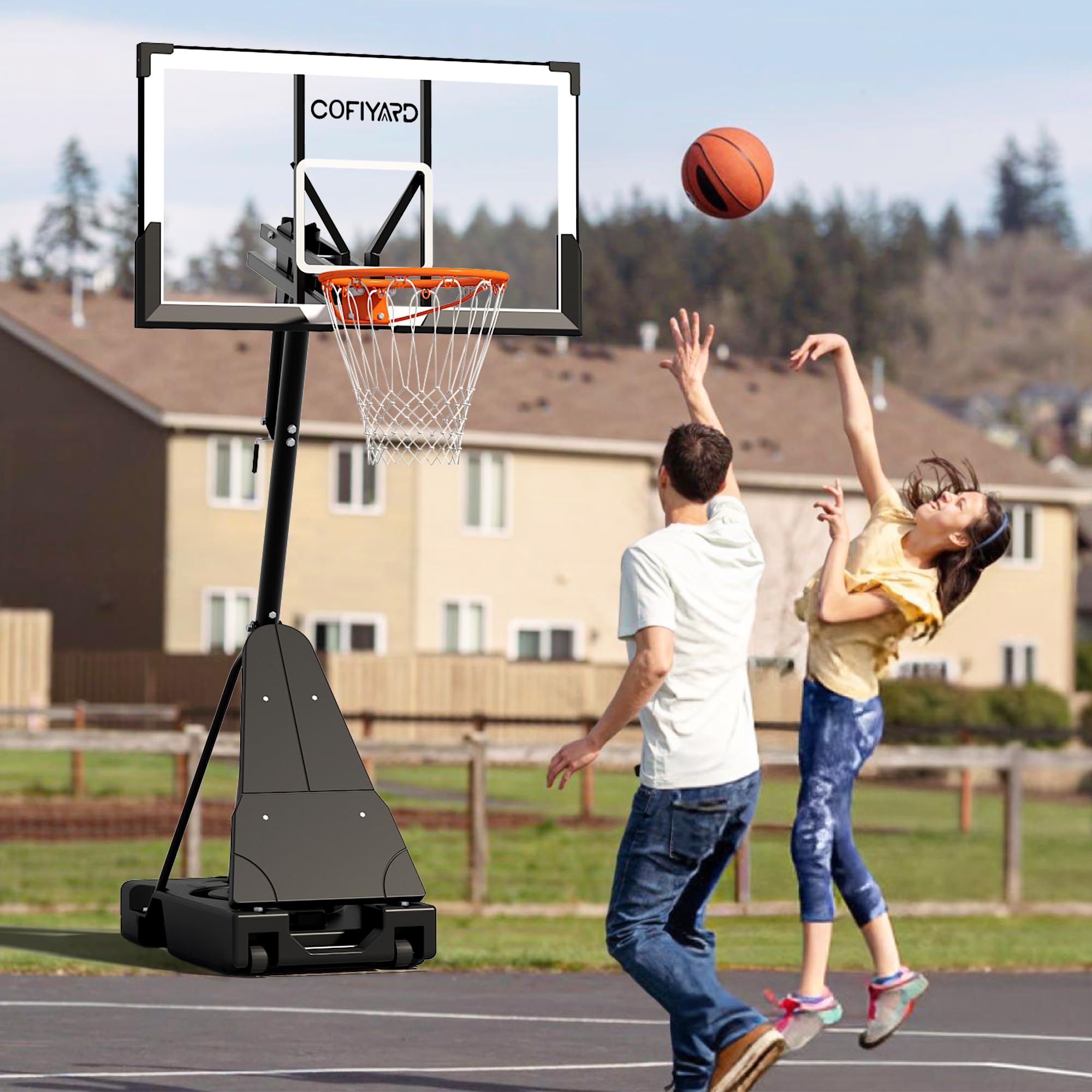 Cofiyard 54 inch Shatterproof Backboard Basketball Hoop, 5.25-10FT Height Adjustable Portable Basketball Goal System with Sandbag,