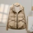 thumbnail image 2 of Htigea Sleeveless Jacket for Women Fall Winter Puffer Vest Solid Casual Loose Fit Coats Trendy Zip Stand Collar Vest with Pockets Khaki M, 2 of 3
