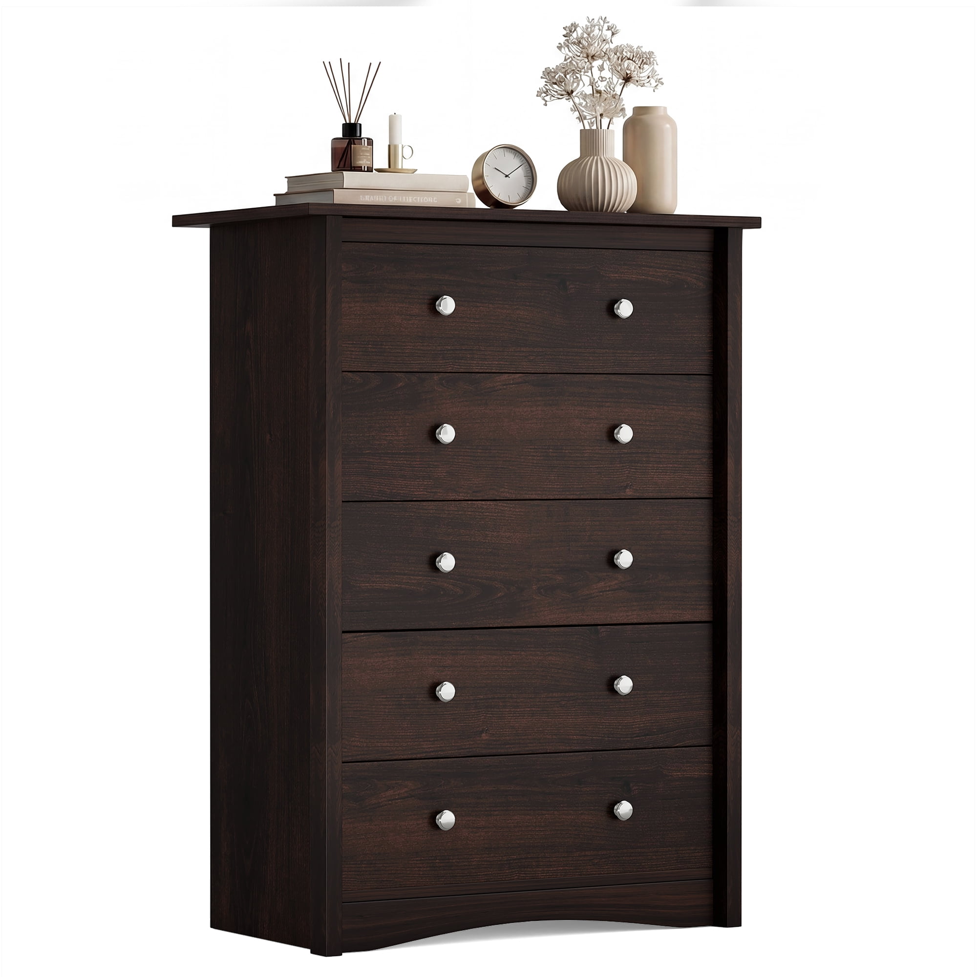 Lacoo 47'' Tall 5 Drawers Wooden Dresser for Bedroom, Modern Storage Chest of Drawers, Brown