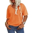 thumbnail image 2 of Solid Color Women Plus Size V-neck Casual Shirt Short Sleeved Simple Tee Tops, 2 of 4