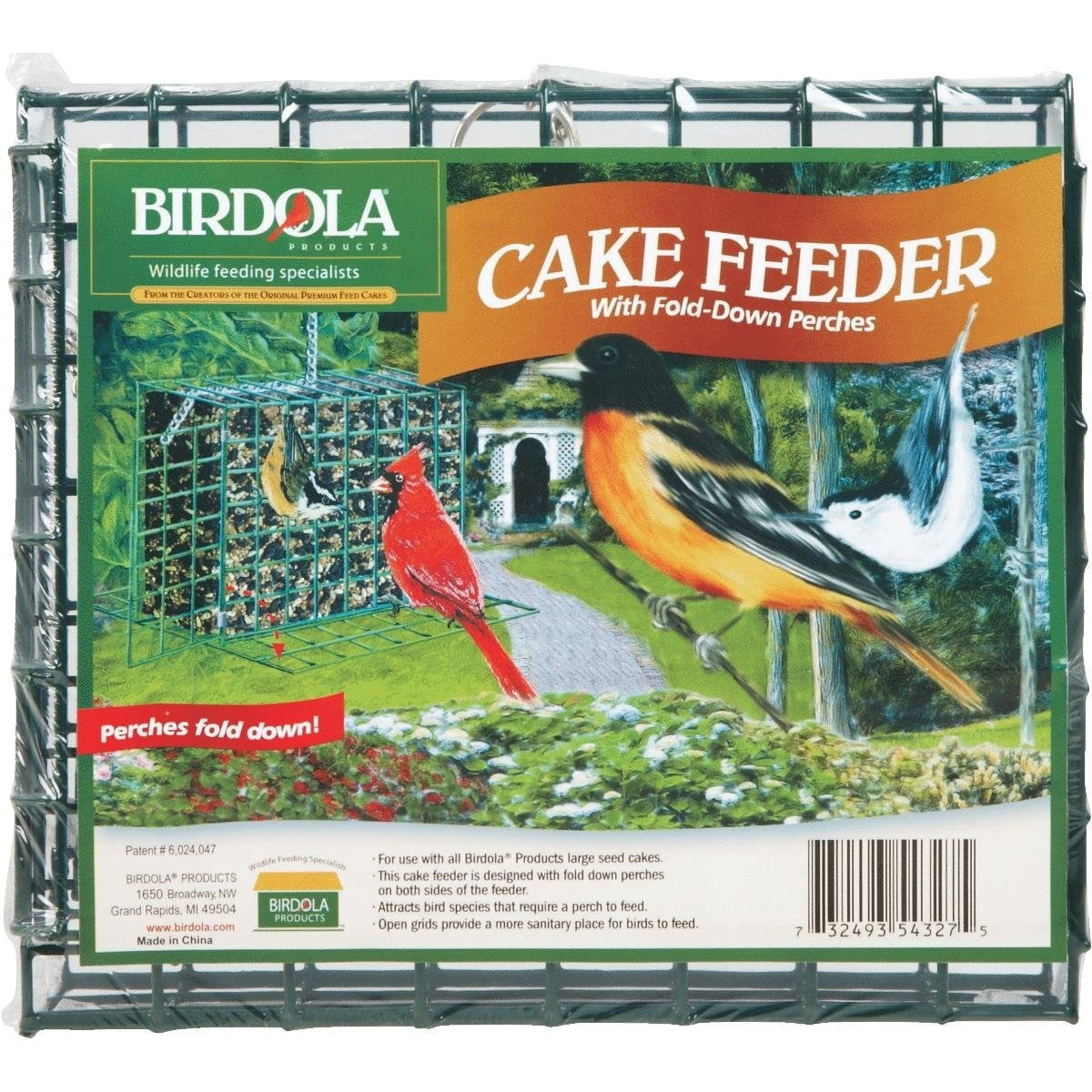 Birdola Cake Feeder, Large, Sturdy Wire Cage With Perch, Holds Seed