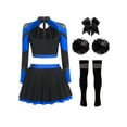 thumbnail image 2 of Runhomal Womens Shiny Cheerleading Uniform Set Long Sleeve Crop Top With Rhinestones Skating Skirt Royal  Blue B L, 2 of 4