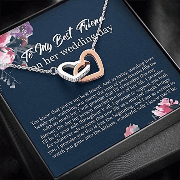Best Friend Interlocking Heart Necklace Gift, Gift for Bestie, Soul Sister Birthday, Christmas, Farewell Gift for Best Friend, Soul Sister, Bride Jewelry for Wedding Day, Bonus Sister Wedding. S