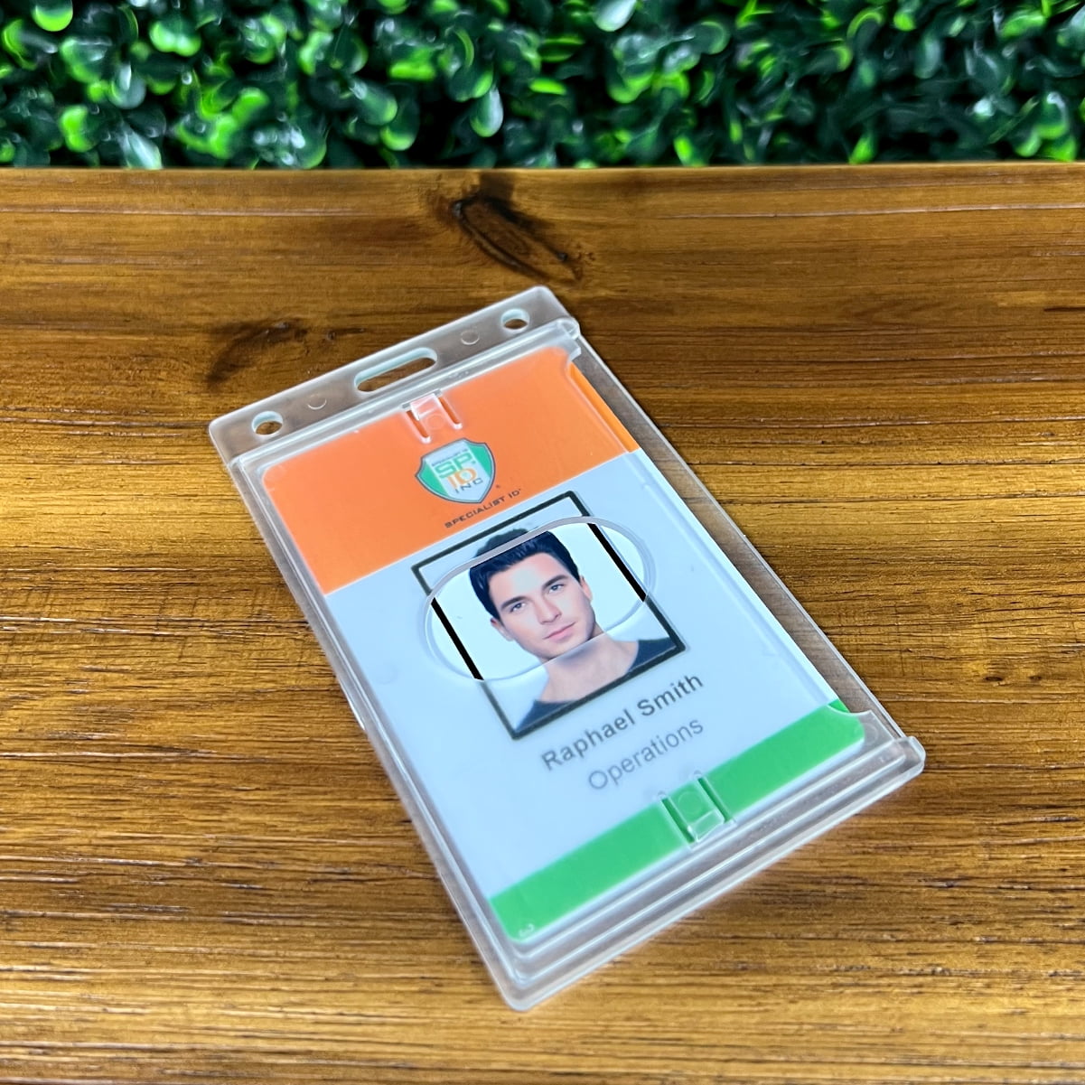 50 Pack - Hard Plastic Badge Holder with Thumb Notch Slide Removal - Vertical Side Load - Clear Frosted Rigid Plastic - Holds One Standard Credit Card Sized Name Badge by Specialist ID