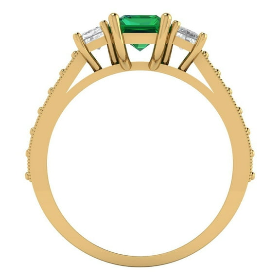 1.88 ct Emerald Cut Simulated Emerald Three-Stone Engagement Ring for Women in 18K Yellow Gold