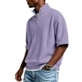 thumbnail image 4 of Dwellite Waffle Short Sleeve Polo Shirts for Men Big and Tall 1/4 Zip Up Shirt Casual Solid Color T Shirts Tops Light Purple L, 4 of 7