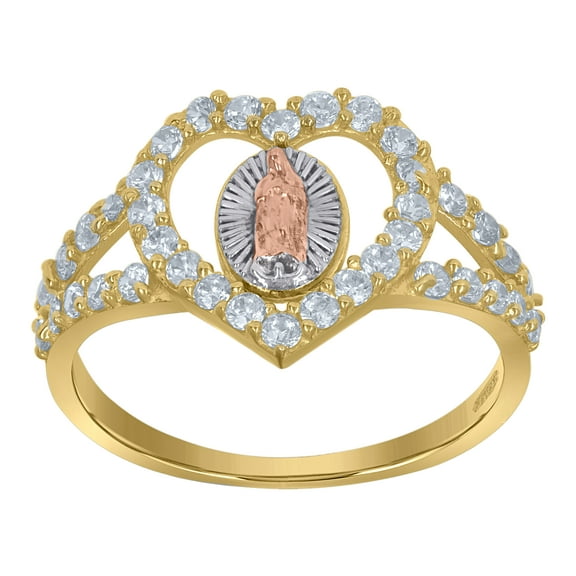 10kt Real Tri-Color Gold Womens Cubic-Zirconia Guadalupe Religious Rings