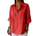 thumbnail image 5 of Pxiakgy Button Down Shirts for Women Oversized Tshirts 3/4 Length Sleeve Womens Tops Loose Fit Blouses Roll Up Sleeve Shirt Dress Shirts Summer Tops for Women Henley Tops Lightweight Shirt Red L, 5 of 7