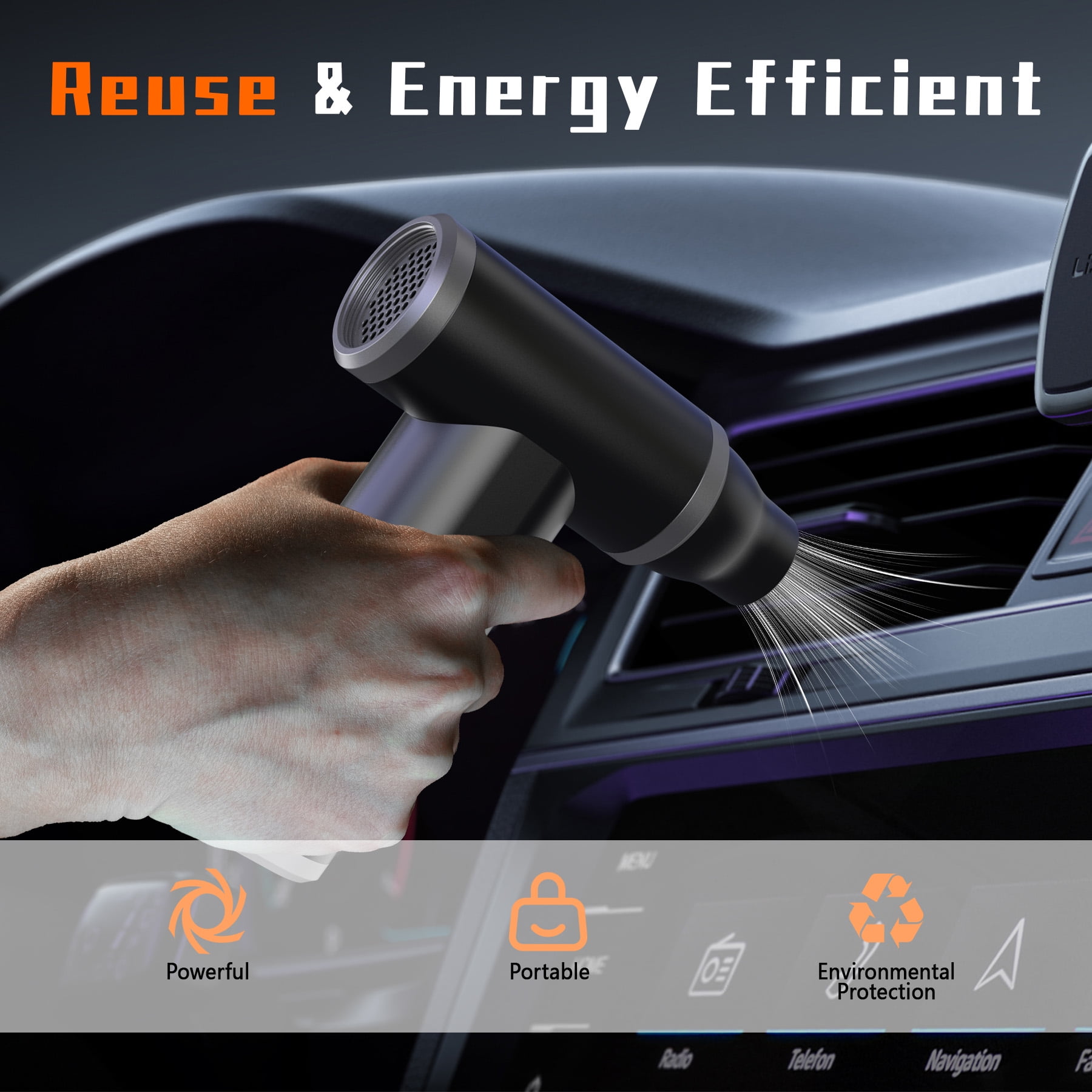 WORLDTIGER Cordless Compressed Air Duster-110,000 RPM for Office & Car, Replaces Canned Air Cans