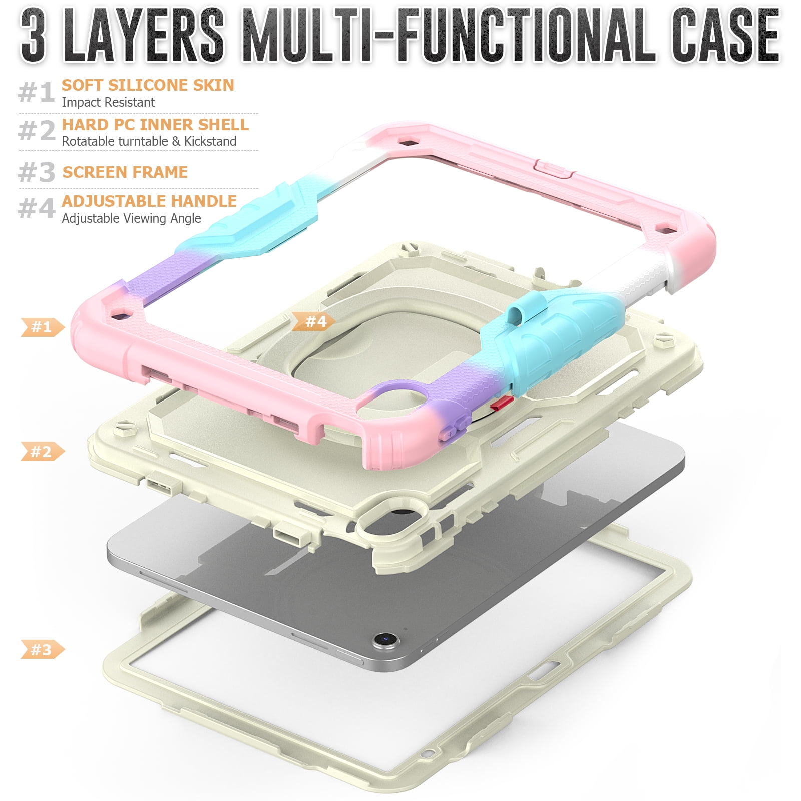 Allytechgroup Screen Protector Case for Apple iPad 6th 5th Generation 9.7" 2018/2017, Heavy Duty Protective Build-in Pencil Holder Handle Stand Rugged Bumper Case Kids Friendly,Pink