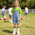 thumbnail image 2 of LRen Overalls for Girls Size 10-12 Summer Denim Shortsalls+ Solid Color Top+Socks 3Piece Set Loose Fit Cotton Daily Wear Stretchy Denim Rompers With Pockets, 2 of 6