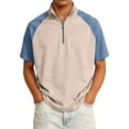 thumbnail image 2 of Domuza Men's Short Sleeve Shirts Quarter Zip Stand Collar Fitted Tshirts Loose Fit Lightweight Color Block Athletic Golf Tees Khaki 3XL, 2 of 5