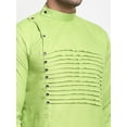 thumbnail image 2 of eloria Men's Traditional Solid Green Yoke Cotton Blend Thread Work Kurta Pyjama set, 2 of 7