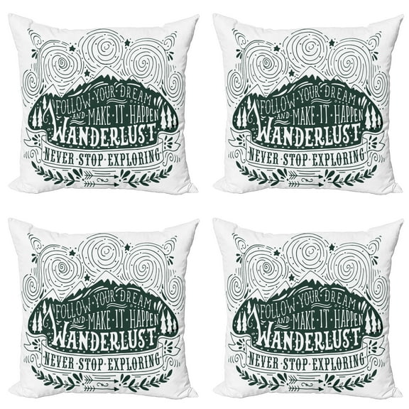 Ambesonne Adventure Throw Pillow Cover 4 Pack, Journey and Exploration, 24", Dark Green White