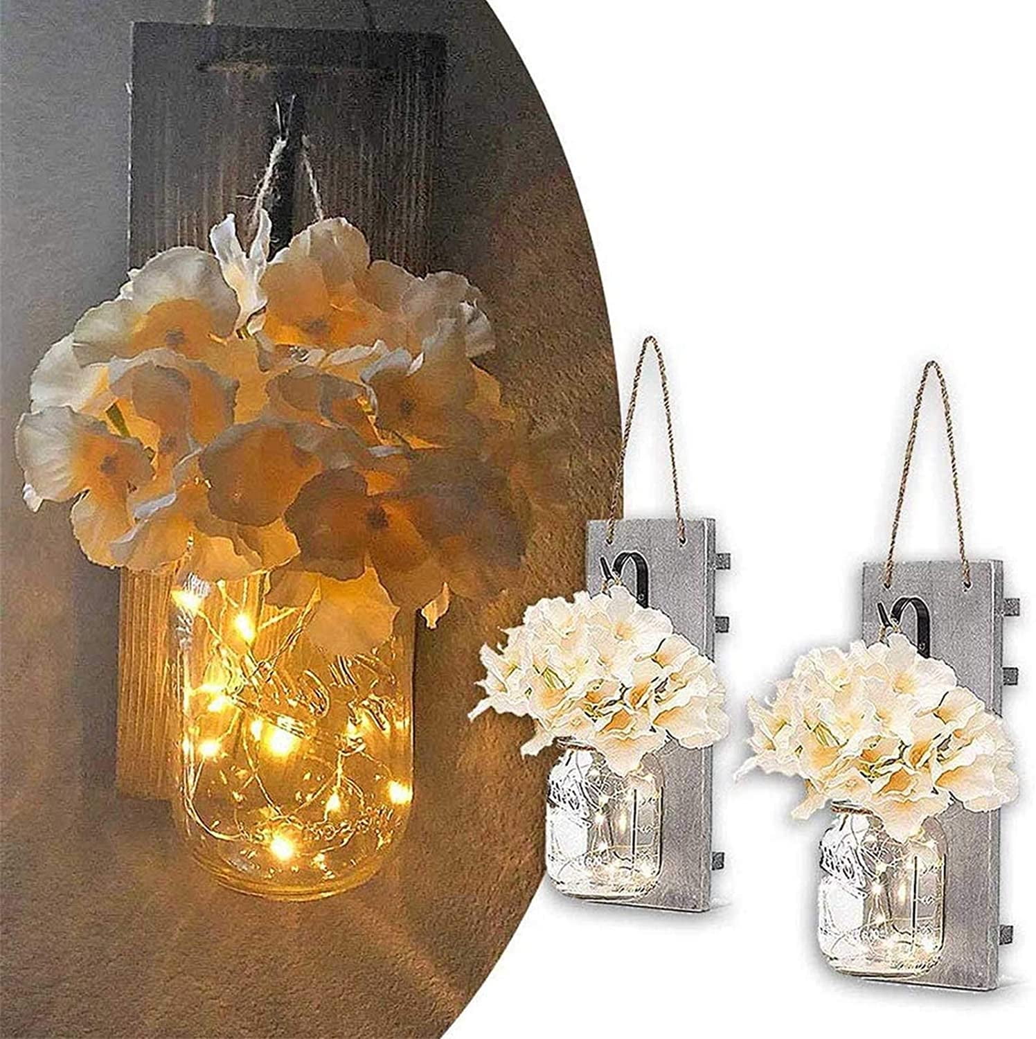 Details about   2 Pack Lighted Mason Jar Wall Sconce Fairy Lights 30LED Rustic Country Art Decor 
