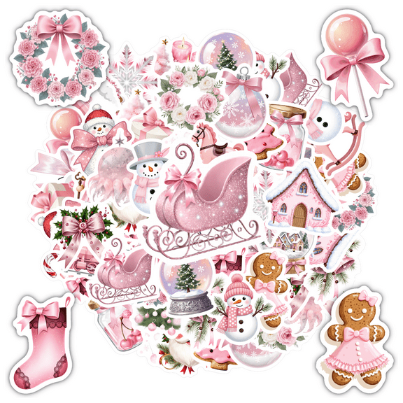 35pcs Pink Stickers Stationery Stickers Cute Winter Teacher Reward Stickers Christmas Funny Stickers for Laptops Notebooks Suitcases